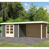 Abri de jardin en bois massif gris terre 6,55m² Askola 4 avec appentis 280cm et paroi arrière – Karibu Ma boutique